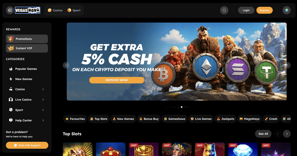 Vegas Nova - homepage of a credit card casino