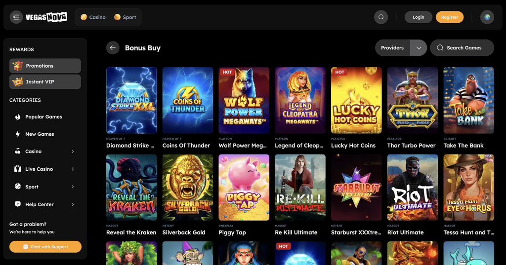 Vegas Nova - bonus buy slots available at a credit card casino