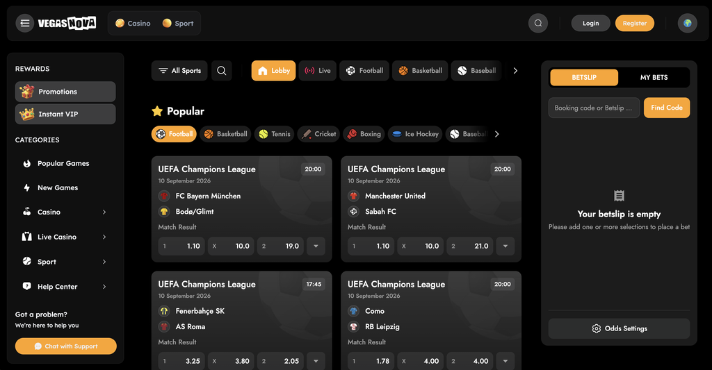 Vegas Nova - sports betting available at a credit card casino